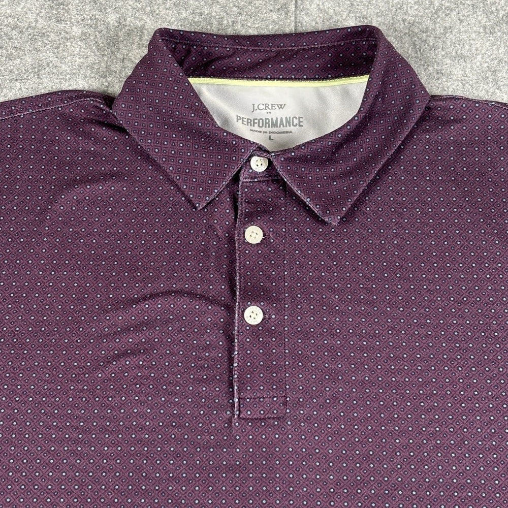 J Crew Performance Polo Men's L Burgundy Purple Print Shirt Short Sleeve - Picture 3 of 8